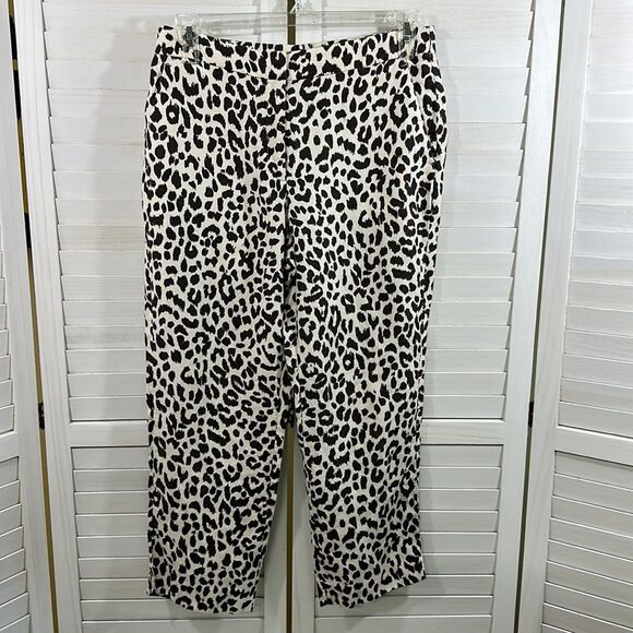 J. Crew Linen Blend Pants Size 12 Leopard Print - Picture 2 of 11
